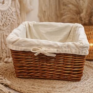 Vintage Wicker Storage Basket with Fabric Liner | Boho Cottage Organizer | Mint